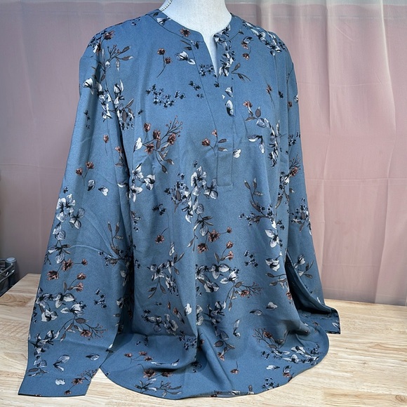 Hilary Radley Tops - Hilary Radley Women’s Floral  Sage Combo Long Sleeve Blouse XL